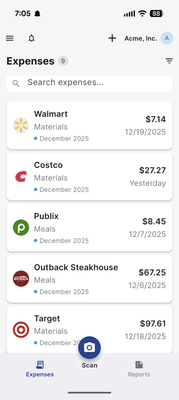 Expenses list with vendor logos